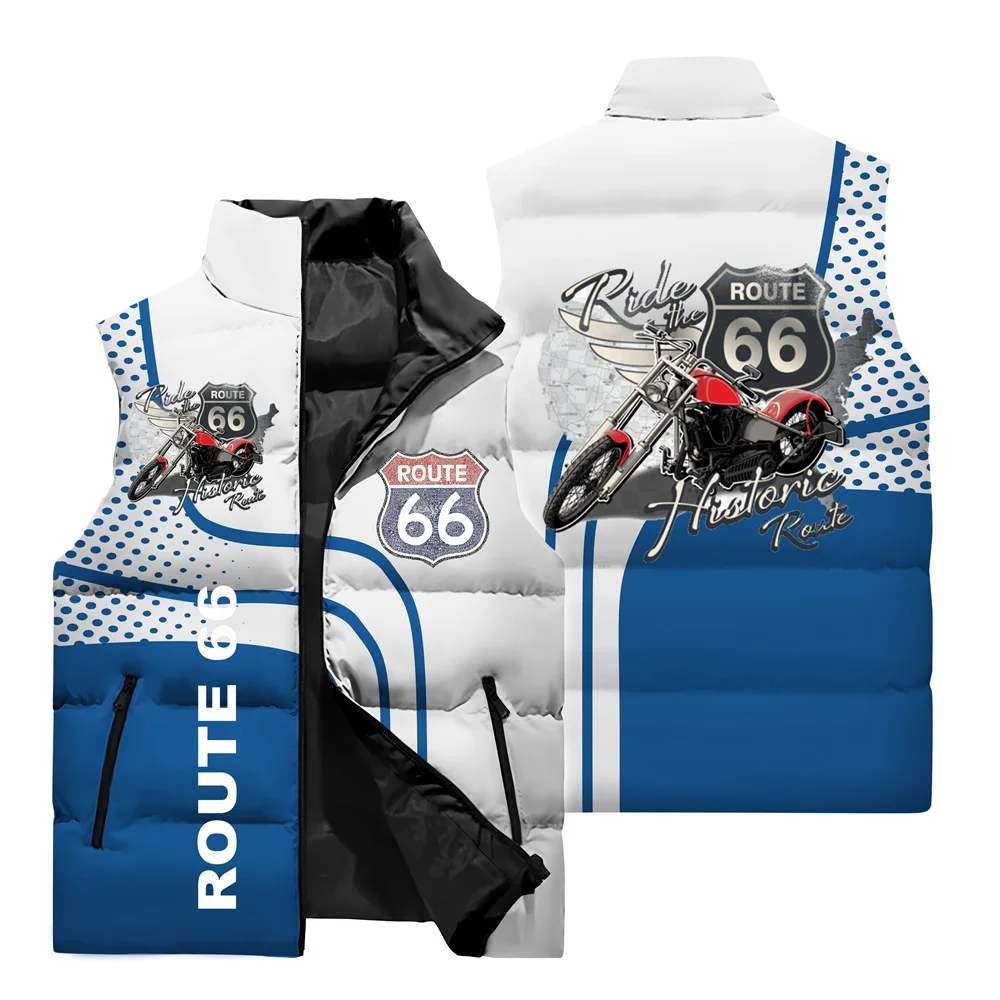 2024 New Unisex Motorcycle Riding Jacket with Highway 66 Logo 3D Printed Sleeveless Vest for Winter Windproof and Warm Vest 6XL