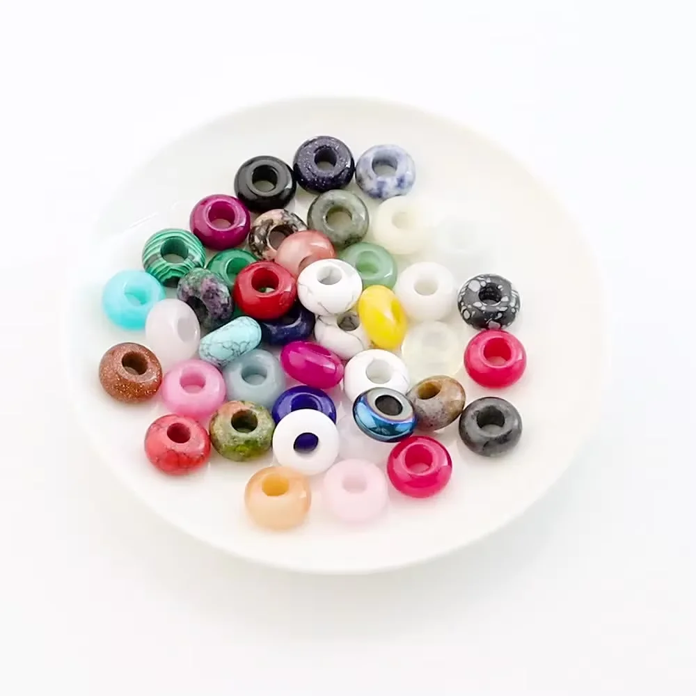 6Pcs Natural Stone Big Hole Abacus Beads Charms Agates Tiger Eye Amethysts Handmade Spacer Beads DIY Clothing Crafts Accessories