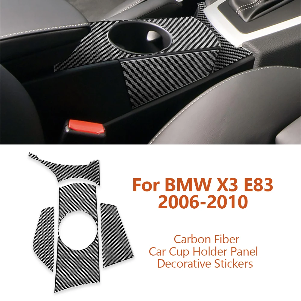 For BMW X3 E83 2006-2010 Car-styling Carbon Fiber Car Central Control Cup Holder Panel Decorative Sticker Inter Auto Accessories