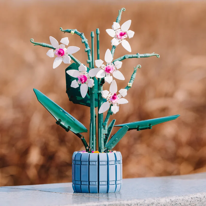 

728PCS Lotus Orchid Building Block Home Furnishings Bricks Flowers Plant Model Bricks Potted Flower Bouquet Model Romantic Home