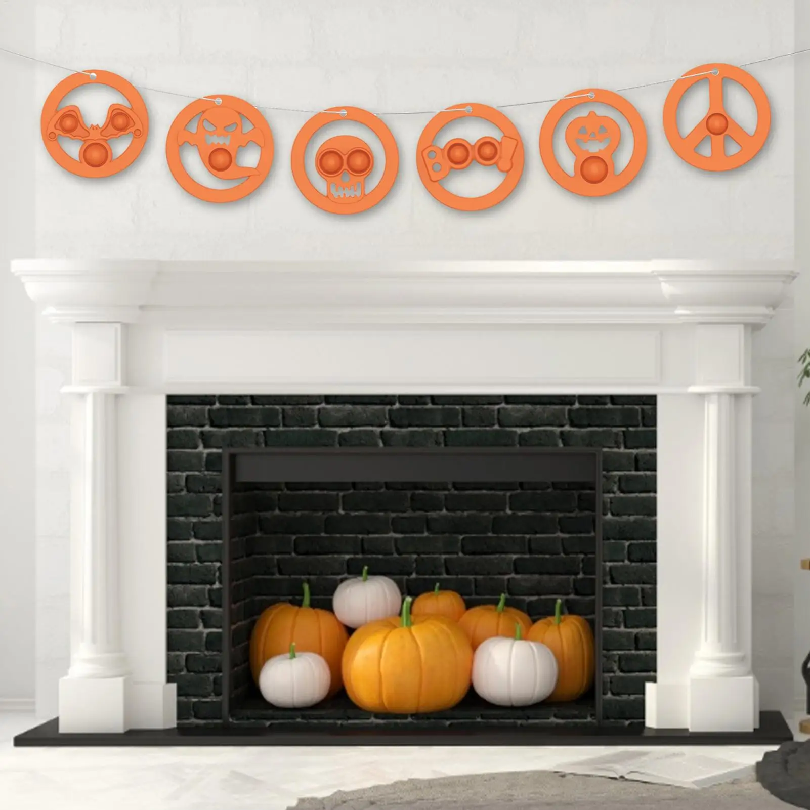 Halloween Banner Garland Pumpkin Ghost Skull Bat Decoration Mantle Banner Garland for Wall Ceiling Window Fireplace Doorway Club