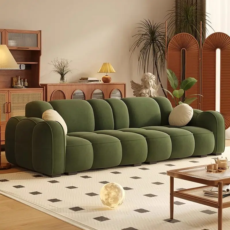 French durable retro color matching cream sofa living room green sofa rental house accessible luxuryins style lazy sofa