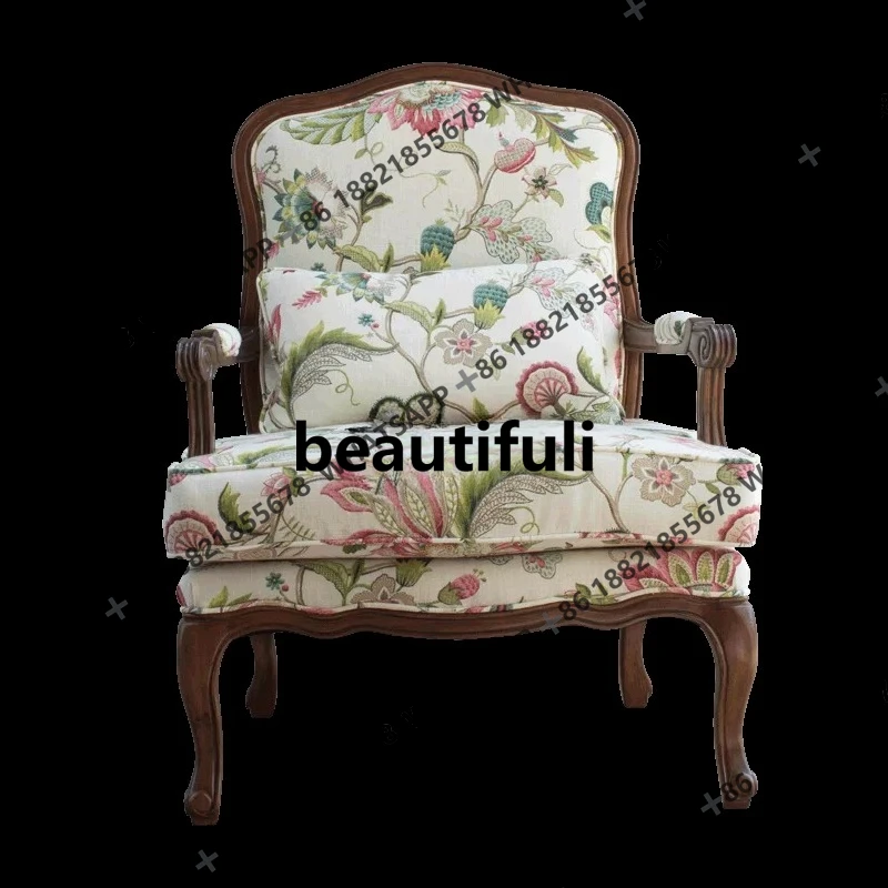 

American country single sofa chair solid wood fabric tiger chair