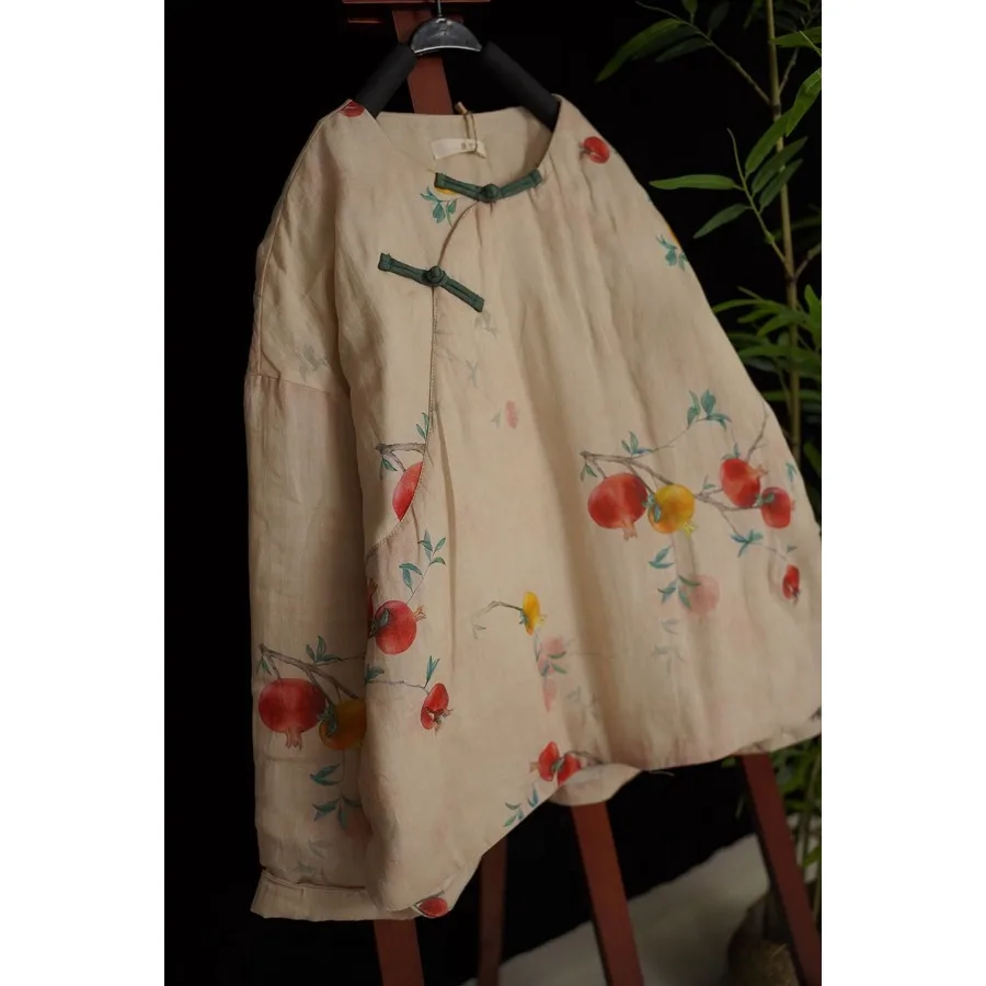 Jaket Wanita Musim Dingin Berbahan Linen Katun dengan Lapisan Hangat, Model Zen Sle Qipao, Kancing Samping, Mantel Panjang, Kerah Bulat, Panjang Reguler