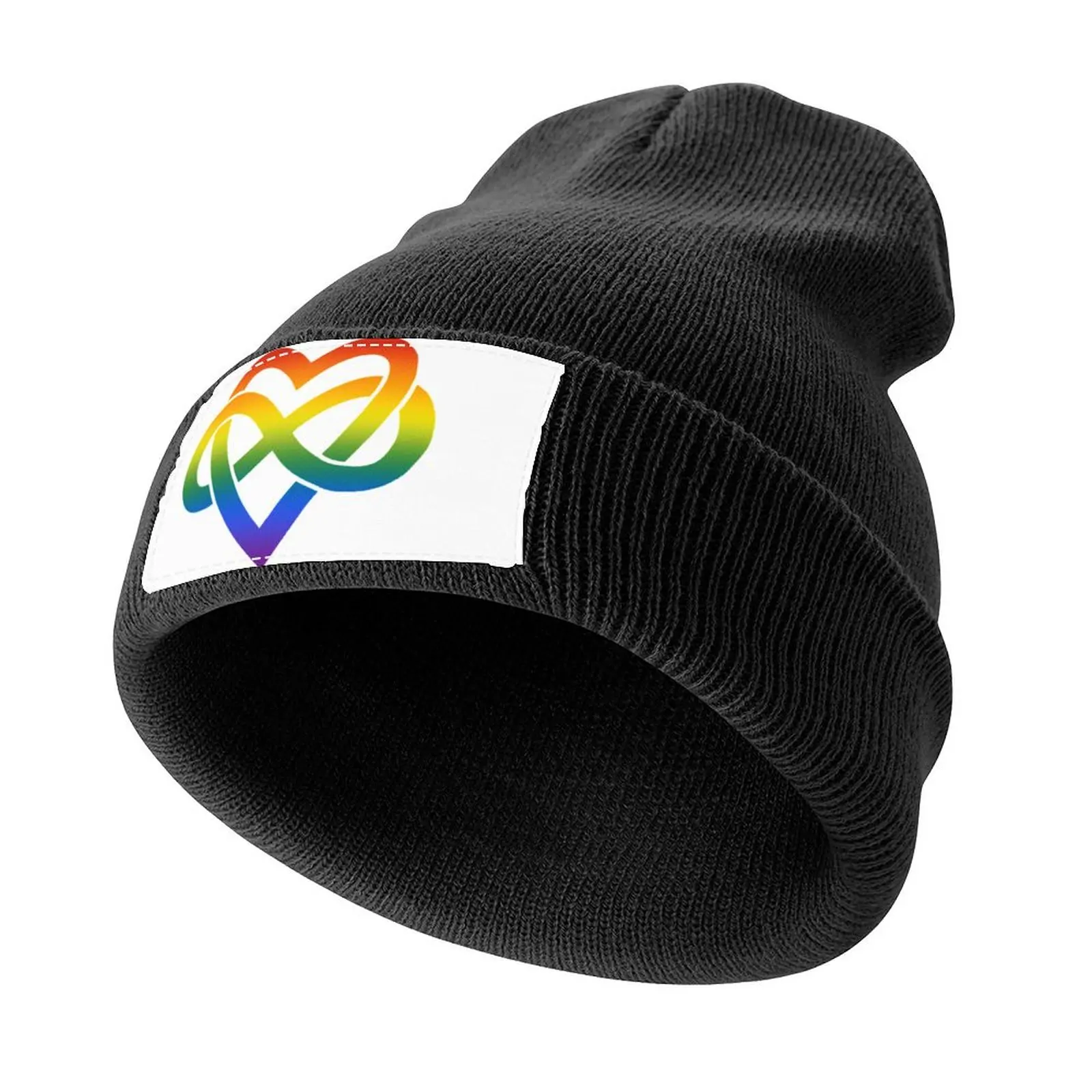 Rainbow Polyamory Inifinity Heart (black) Knitted Cap tea Hat fashionable Caps For Women Men's