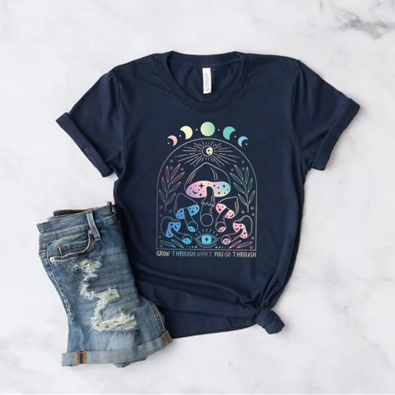 Mushroom shift Gift for Friend funny Tshirt Fashion Casual Cotton Round Neck Female Girl Shirt Streetwear Short Sleeve Top Tees