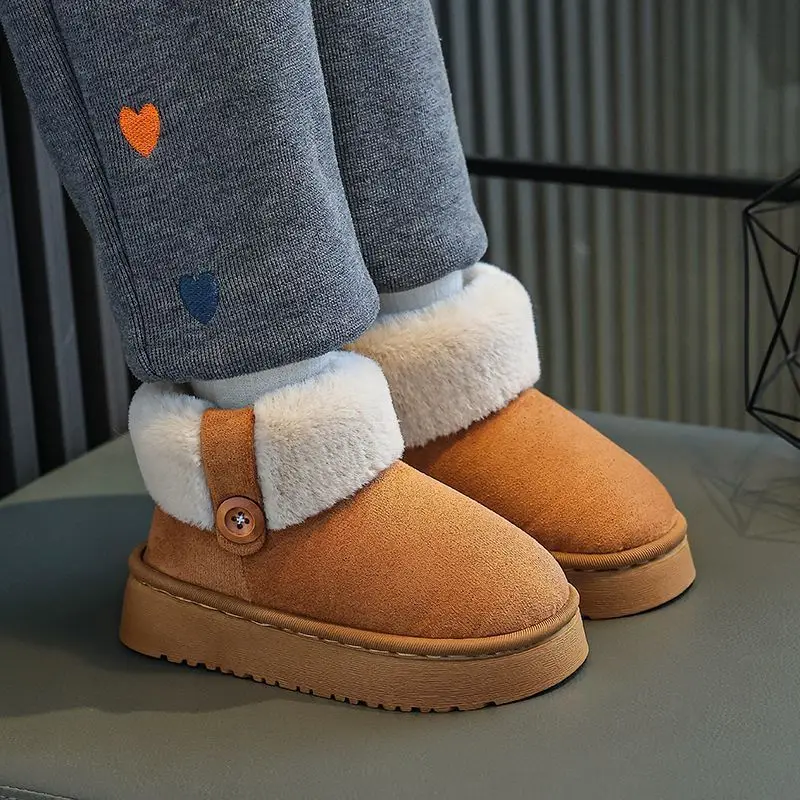 

Kids Winter Slippers High Top Closed Back Cotton Shoes Fleece Lined Non Slip Indoor Outdoor for Boys Girls Toddlers Students