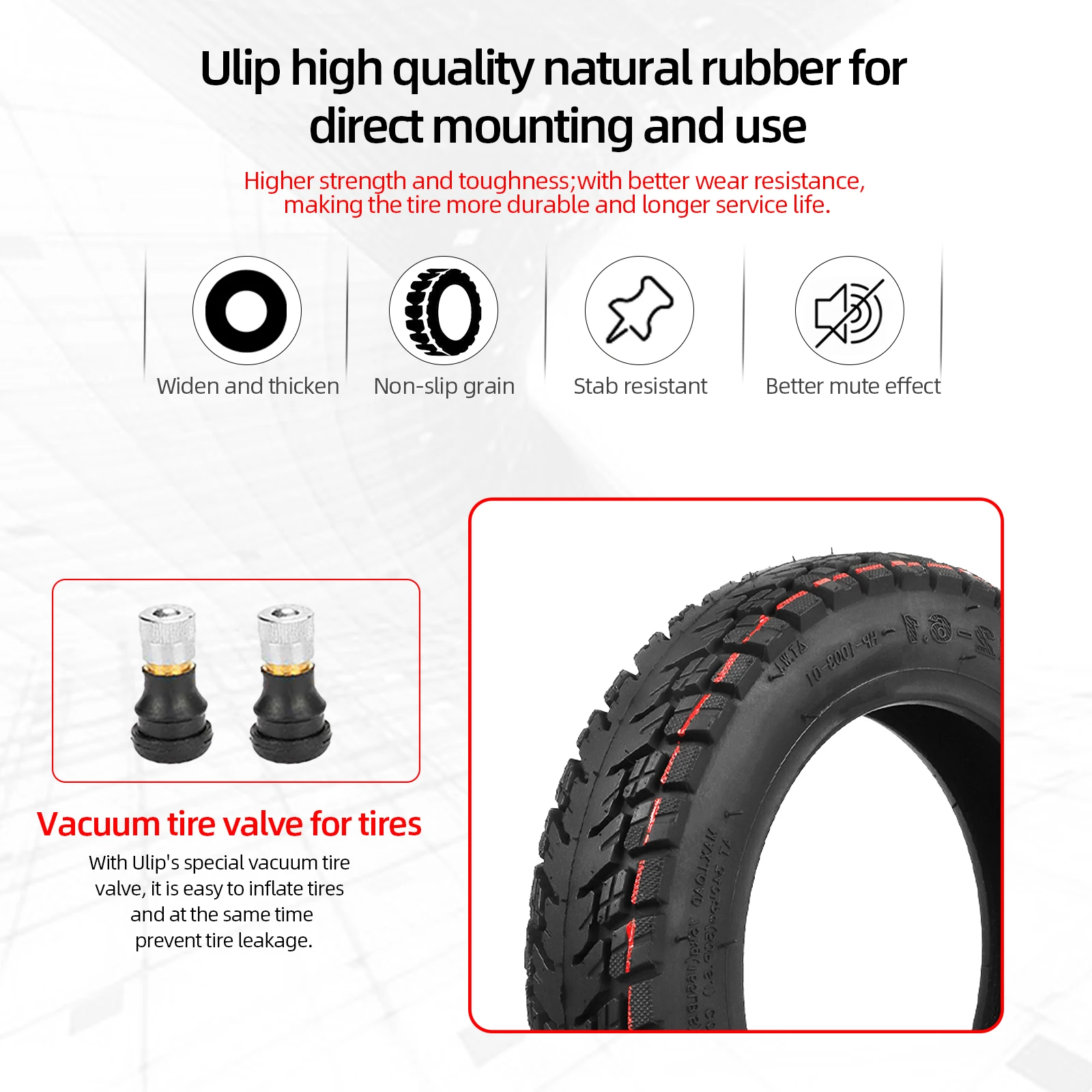 Ulip 10Inch Off-road Tire Upgrade 10x2-6.1 for Xiaomi M365 1S Pro2 Mi3 Scooter 10*2-6.1 Anti-slip Thickened Tubeless Tires Parts