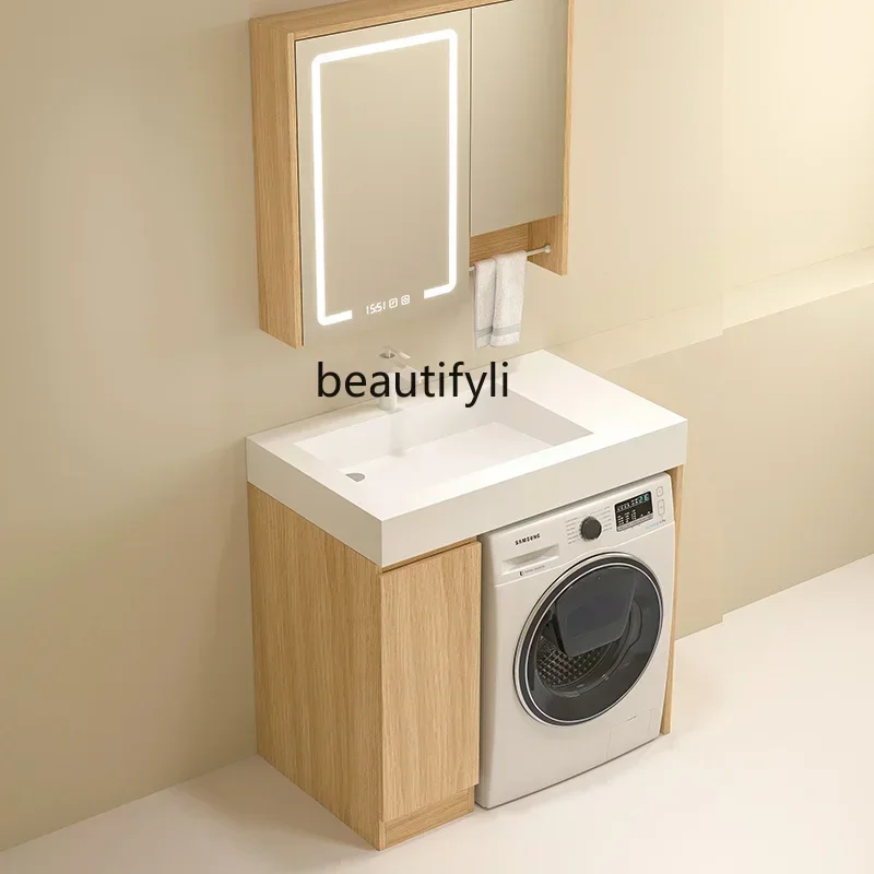 

yj7 Small apartment balcony washing machine integrated cabinet toilet solid wood bathroom cabinet combination washstand corner