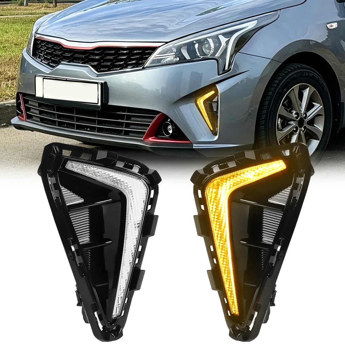 

Front Bumper Daylights DRL For Kia RIO 2021 Daytime Running Light Yellow Turn Signal Lamp Driving Healight Car Accessories