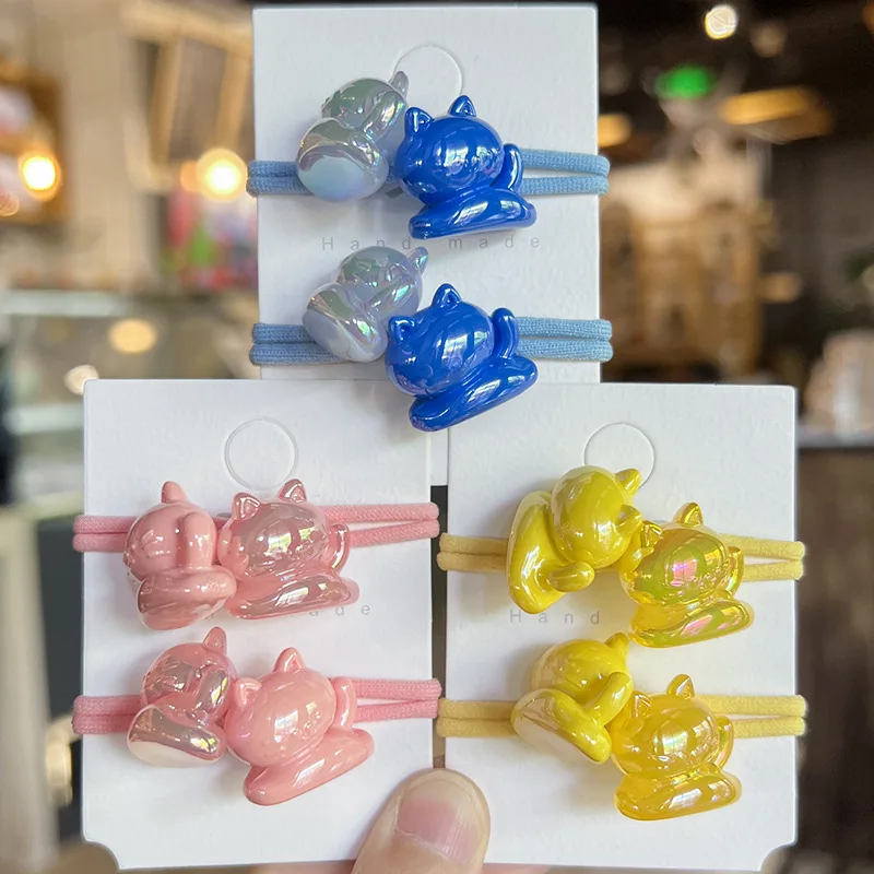 

2pcs/lot Children Cute Cartoon Shiny Cat Hair Bands Girls Baby Lovely Scrunchies Rubber Bands Kids Hair Accessories