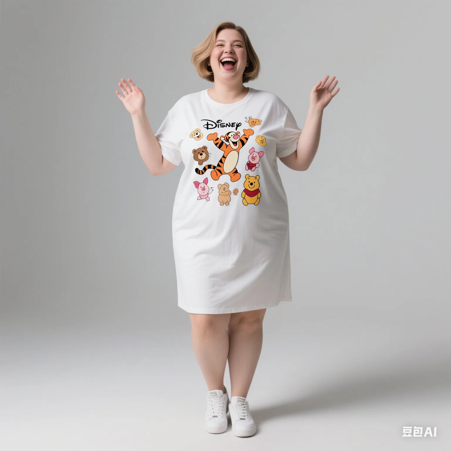 2025 Vestido de manga corta de talla grande para mujer con licencia de Disney Moda Estilo casual Diseños impresos de personajes de dibujos animados