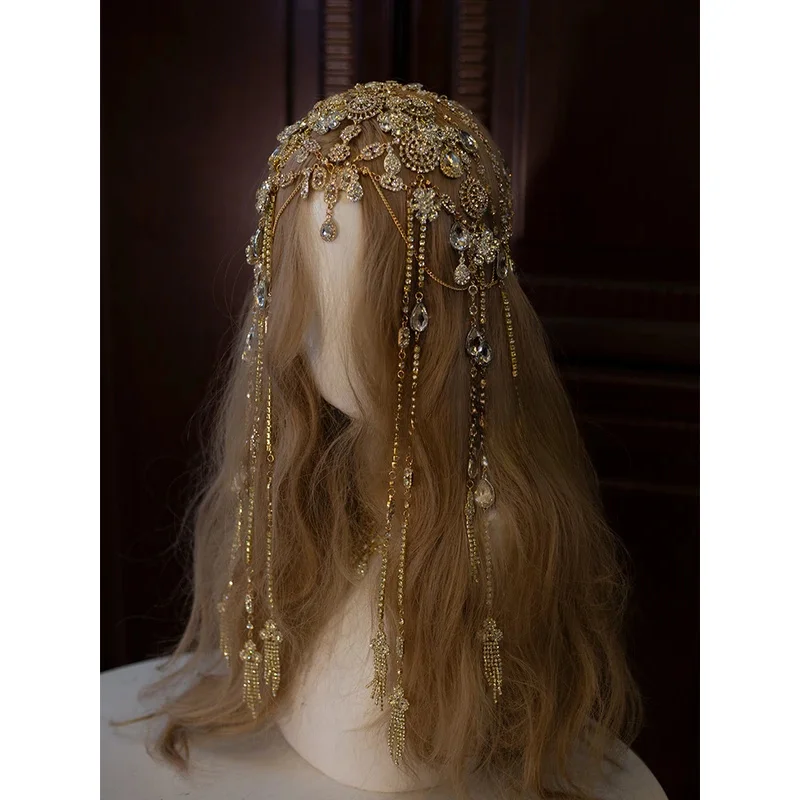 

Headdress Metal Chain Rhinestone Pendant Golden Exquisite Fashion Forehead Korean Wedding Hair Accessories Ornament Party Props