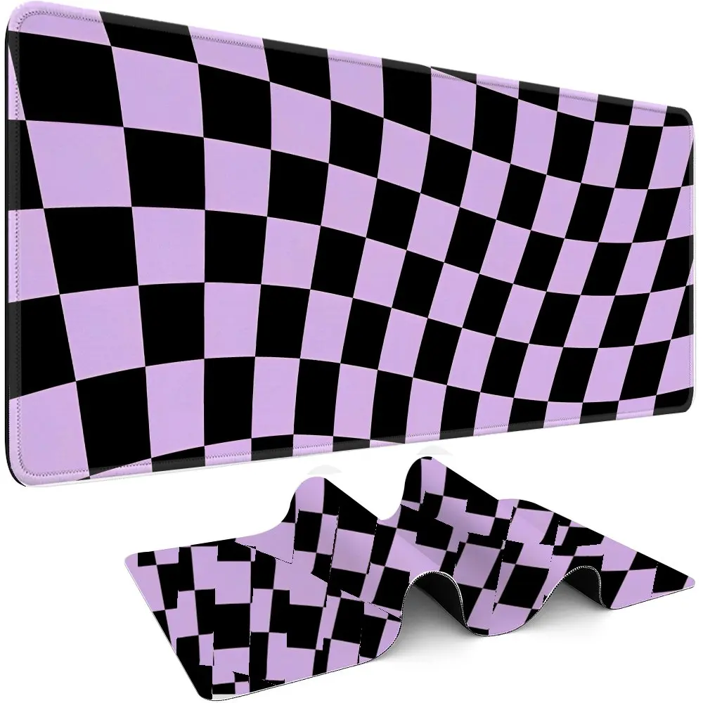 Warped Lavender Checkered Gaming Mouse Pad Large Non-Slip Rubber Base Desk Mat for Office