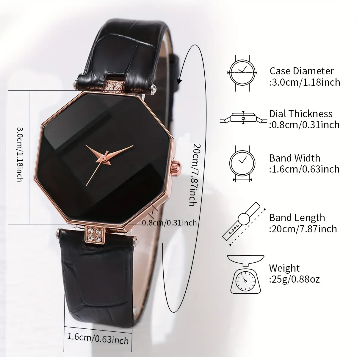 6pcs/set Women\'s Watch Casual Polygon Pointer Quartz Watch Analog PU Leather Wrist Watch & Bracelets, Gift For Mom Her