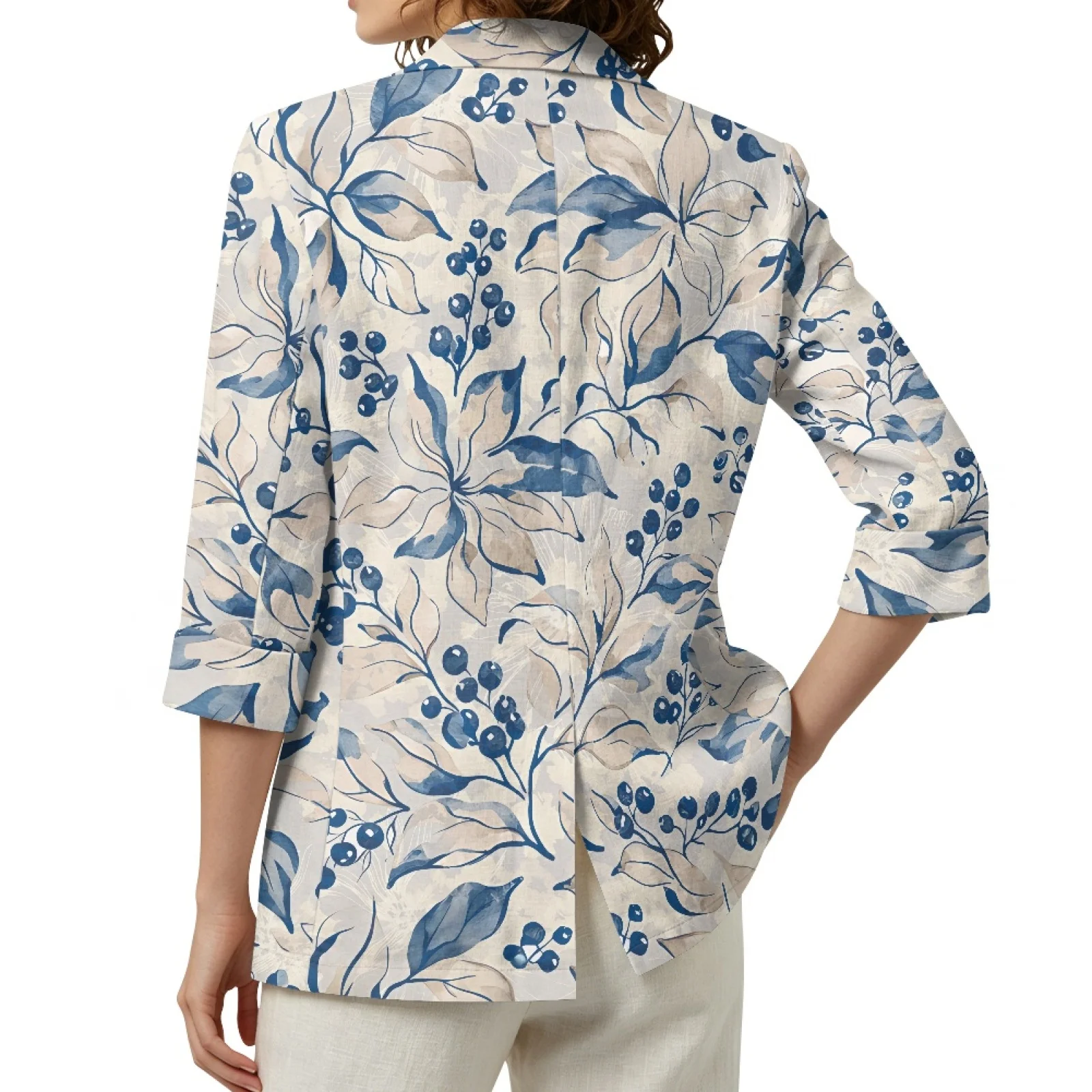PENSTROLL Floral Berry Print Casual Beach Cover Up for Women Linen Style Daily Shrug Cardigan Coat