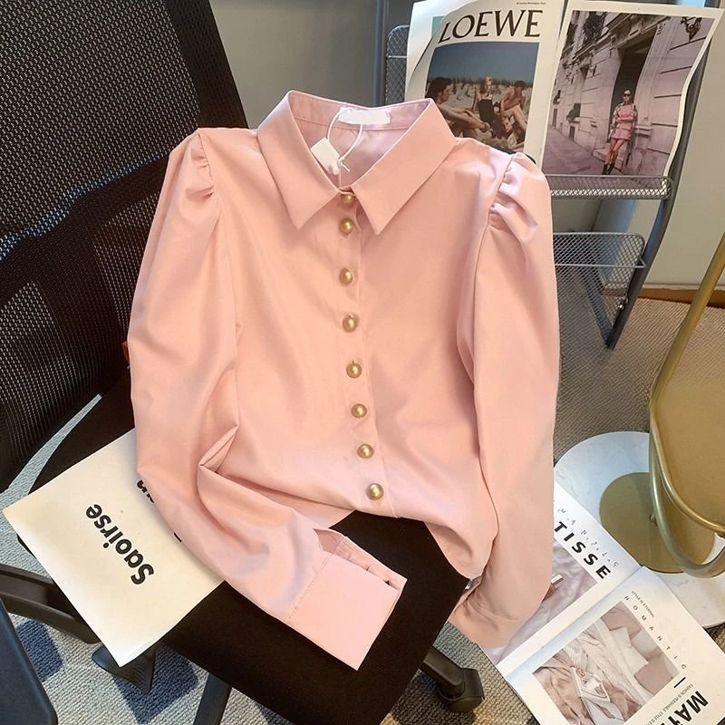 

Women 2024 Spring Autumn Fashion Button Long Sleeve Shirt Female Lapel Solid Color Shirts Ladies Loose Casual Blouses J261