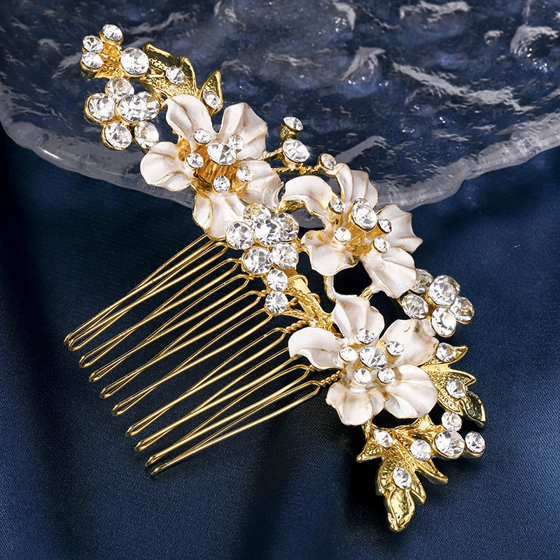 Alloy Flower Women\'s Hair Comb Sparkling Rhinestone Hairpin Hair Accessories Fashion Party Exquisite Headdress Festive Gifts