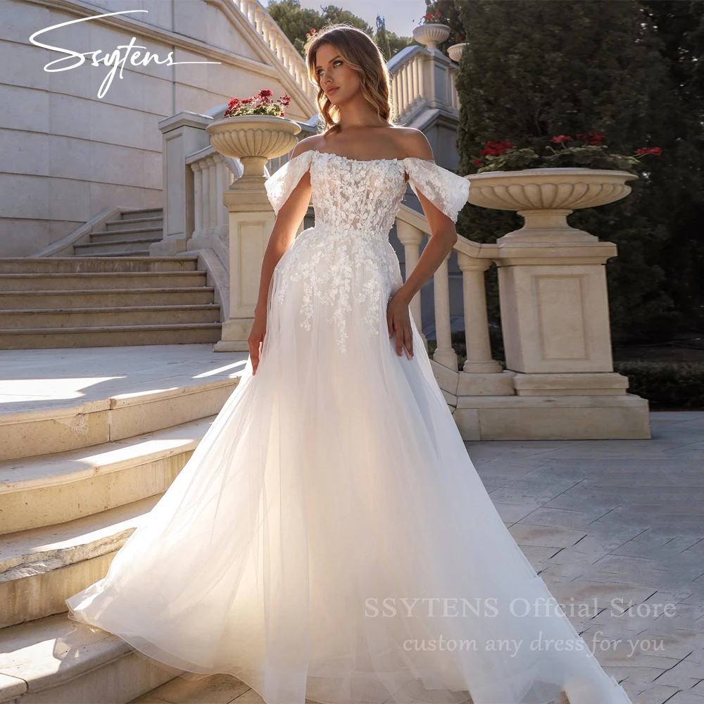 

SSYTENS Boho Wedding Dresses For Women 2026 Off Shoulder Lace Appliques Tulle Corset Brides Dress A Line Bridal Gown Customized