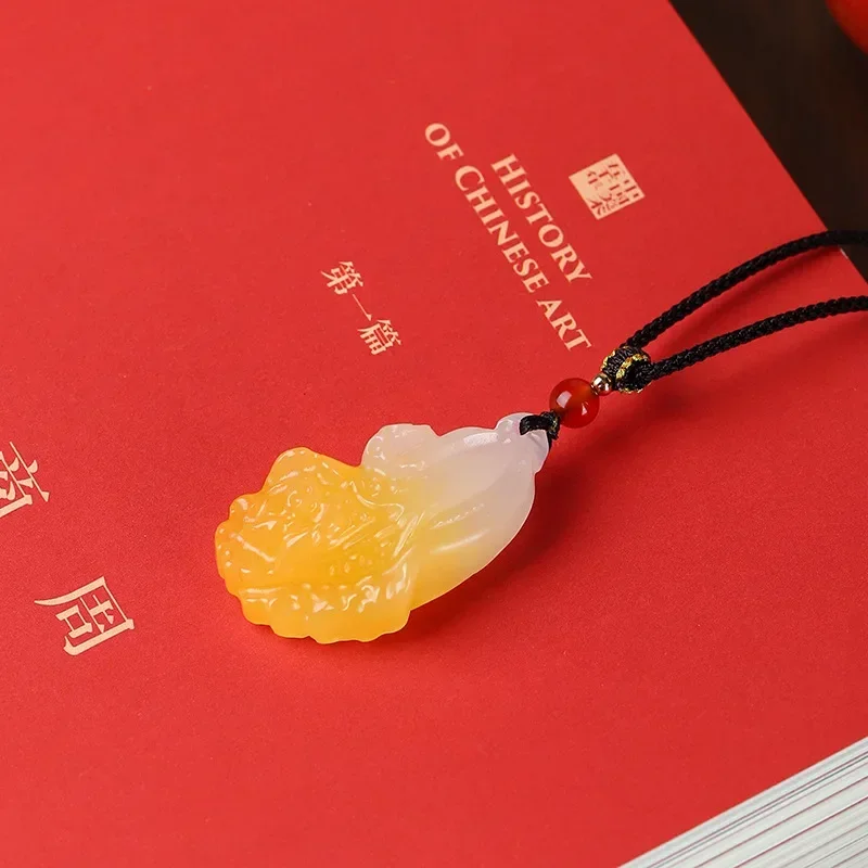 Xinjiang gold silk jade cabbage jade pendant violet pendant retro style men's and women's Zhao Cai Nafu necklace