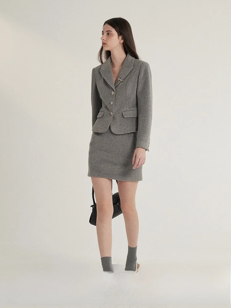 

Faionable Woolen Suit Set Slim Fit Commute Sle Romantic Escape Women's Clothing Spring Autumn Long And ort Skirts