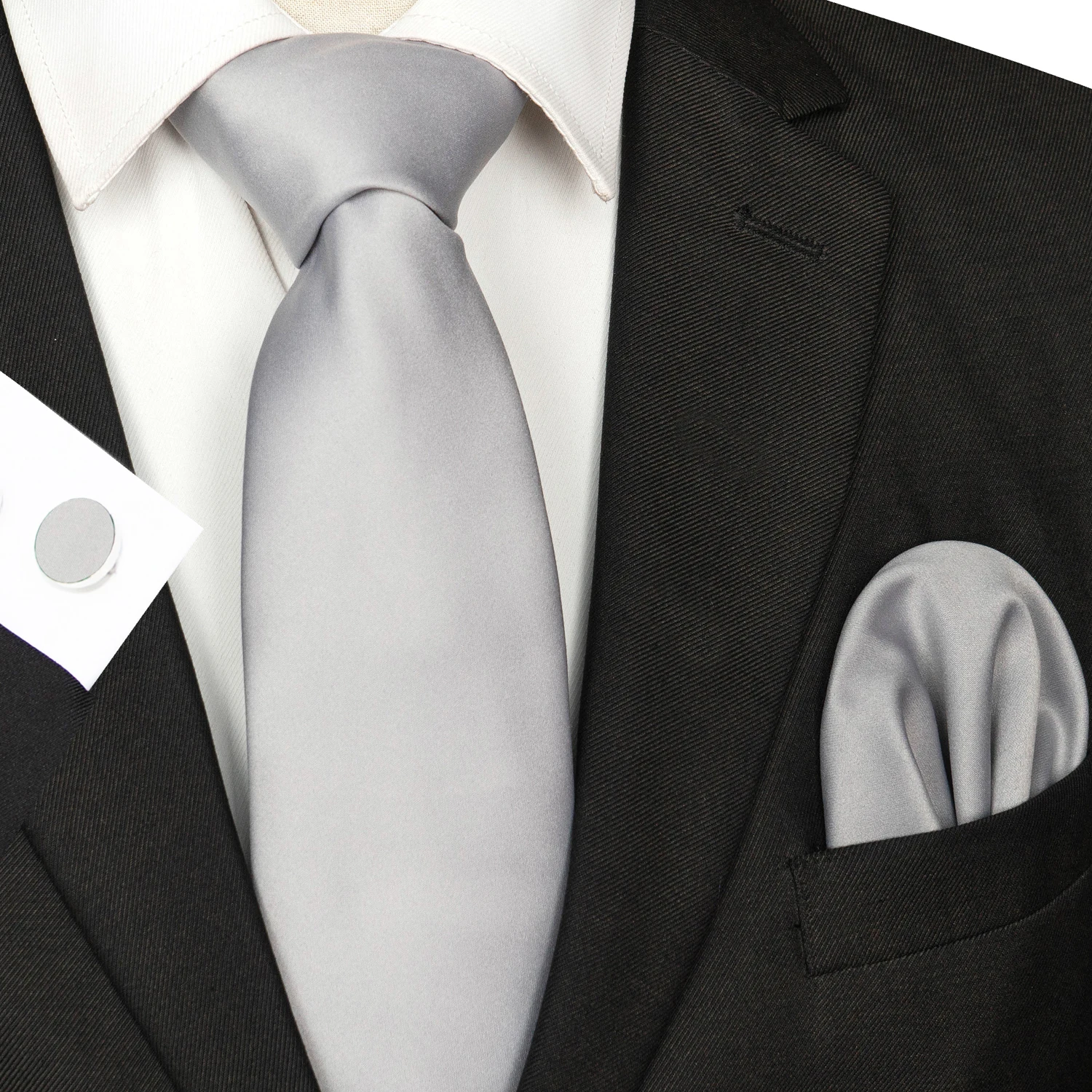 30 verschiedene Farben, solide Polyester-Krawatten für Herren, Einstecktuch, Manschettenknöpfe, Geschenk, Hochzeits- und Party-Accessoires, 8cm Krawatten-Set, kostenloser Versand – Detail 20