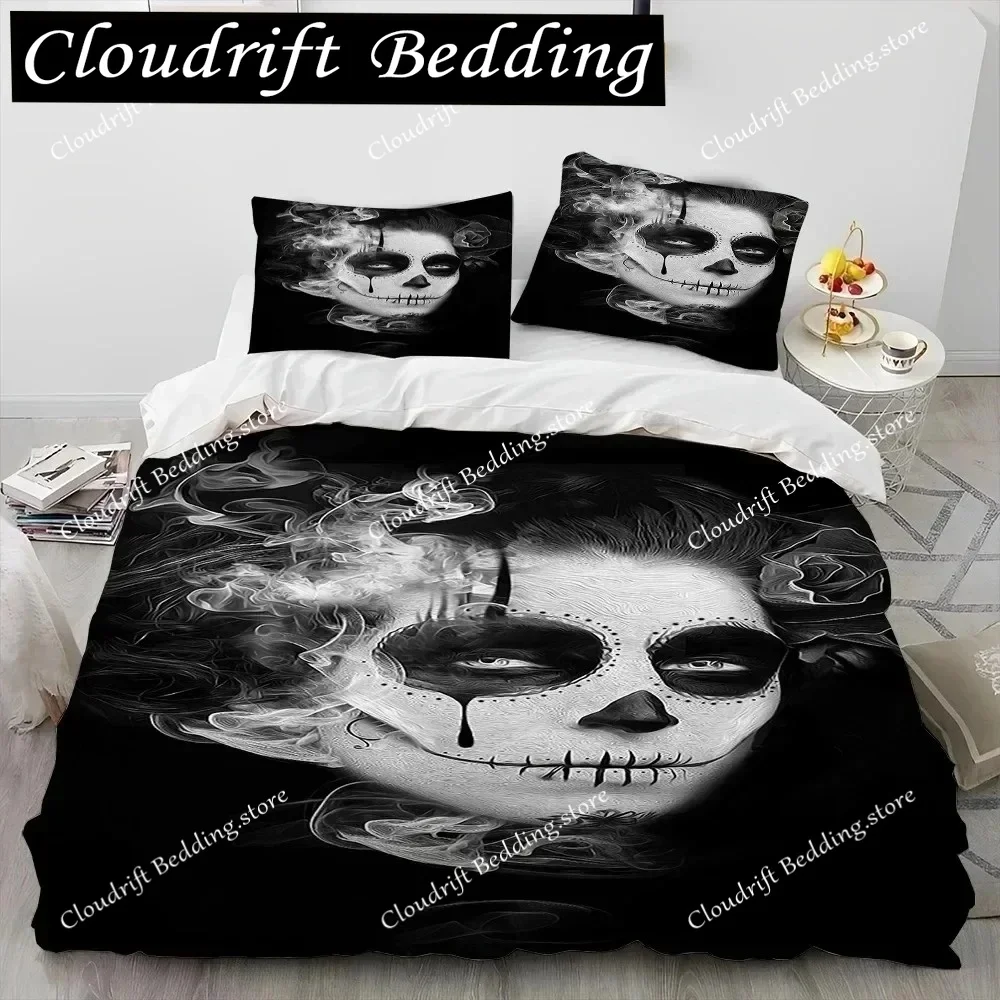 3D Horror Gothic Female Skull Dead Girl Comforter Bedding Set,Duvet Cover Bed Set Quilt Cover