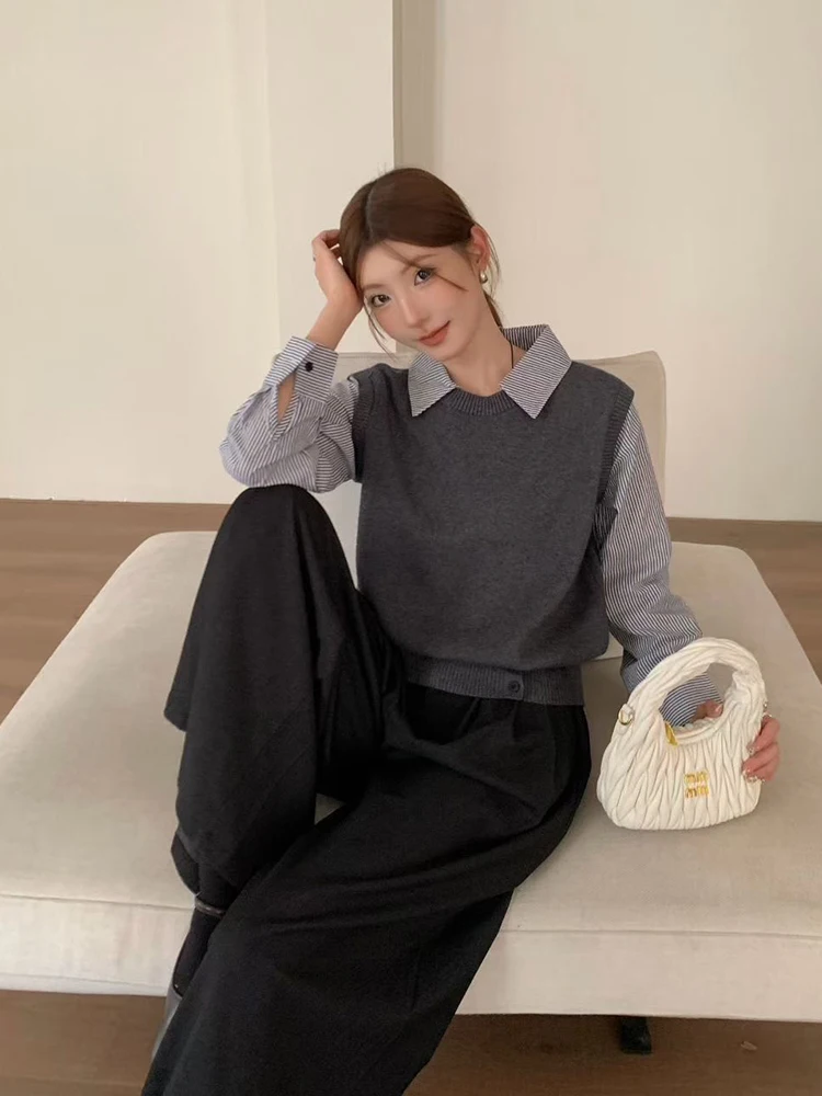 أوائل الخريف 2025 المرأة عارضة مخطط irt الوقوف طوق وهمية قطعتين محبوك أعلى التخسيس الترفيه Faion تصميم