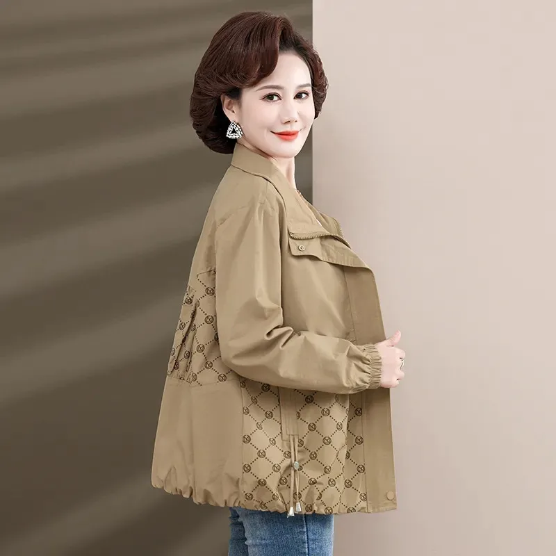 

New Women's Middle-aged Elderly Coat 2024 Spring Autumn Female Windbreaker Western-style Jacket Short Thin Leisure Overcoat