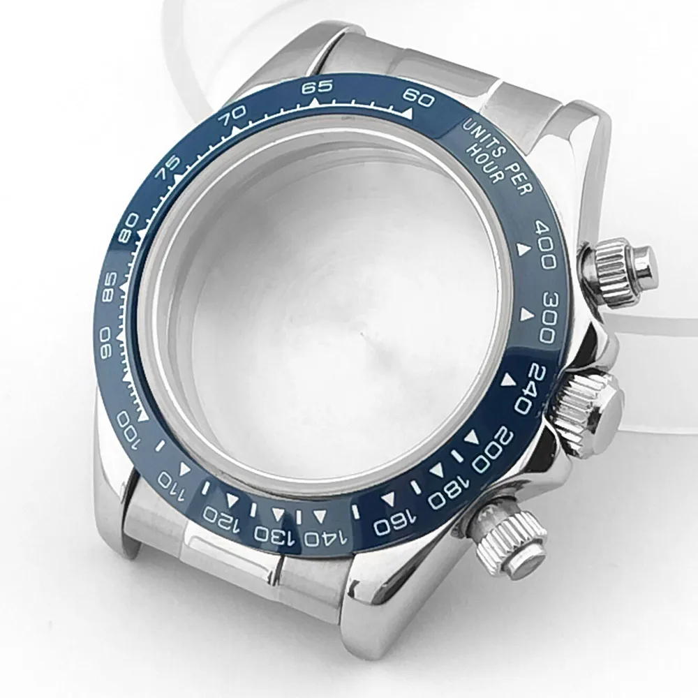 39.3mm metal case watch rubber strap sapphire fit VK63 movement Green Blue Coffee Black Silver Rose Gold watch accessory parts