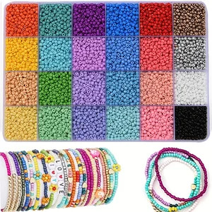 2400 buah 3mm Campuran 24 Warna Manik-manik Biji Kaca Manik-manik Kaca Kit Massal Pembuatan Perhiasan Manik-manik Kerajinan DIY Campuran 24 Warna 8 manik-manik kaca oval penjualan terbaik - №