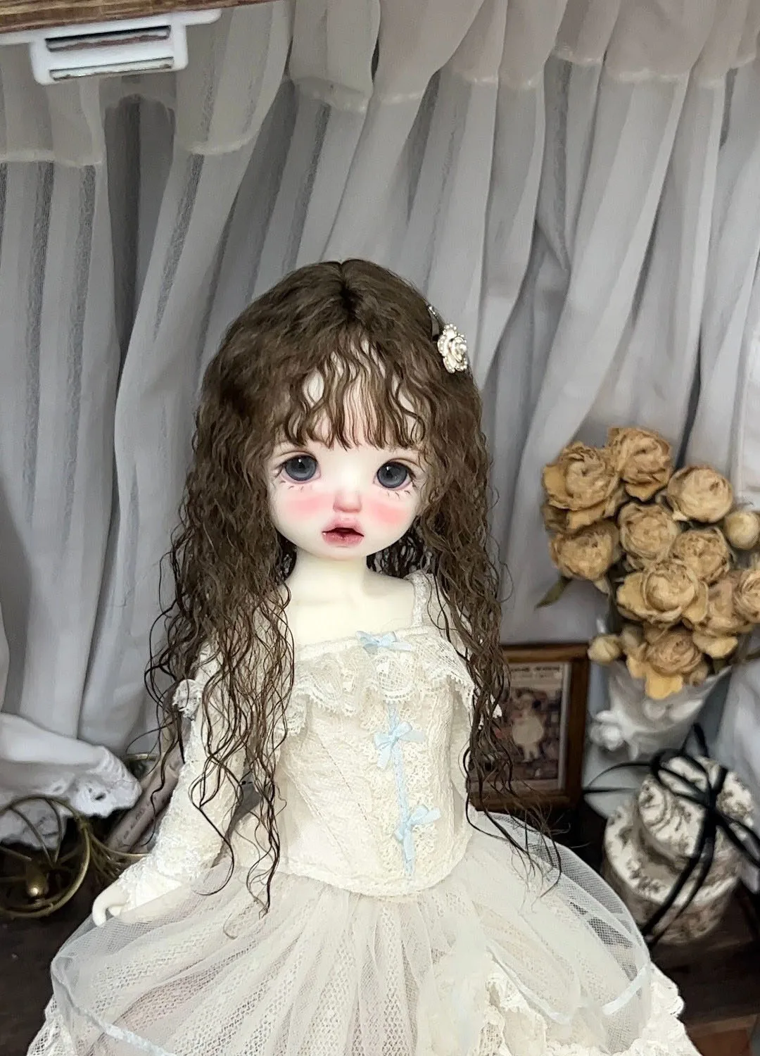 Haar voor pop zelfgemaakte mohair schapen kleine rol 1/6 BJD pop haar gratis verzending
