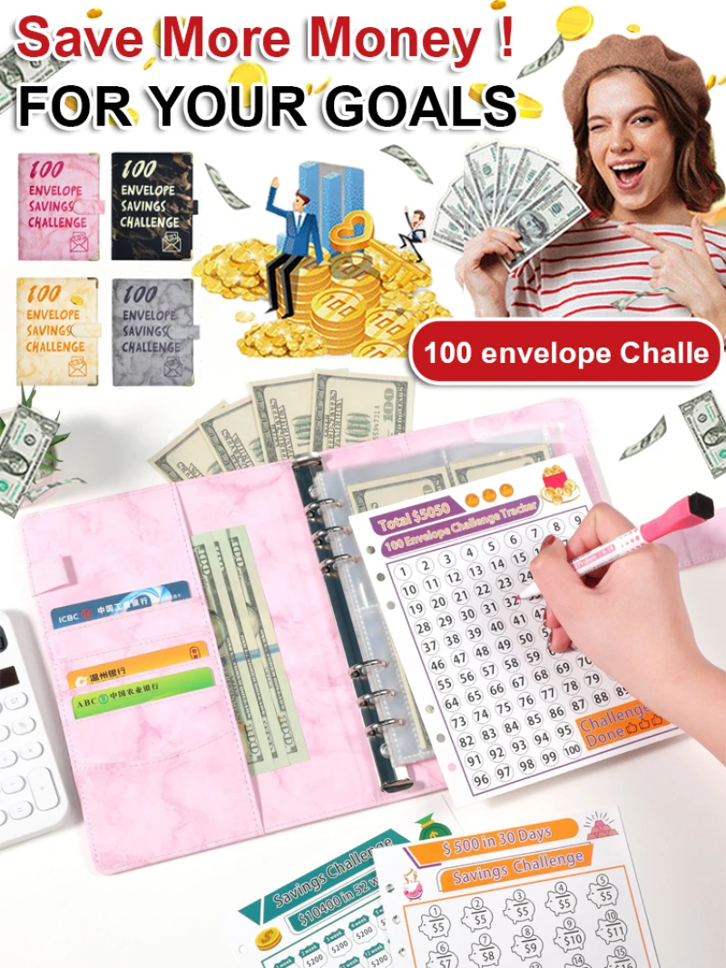 100 Envelope Challenge Binder Save Savings Challenges Loose-Leaf Binder Budget Binder With Cash Enve