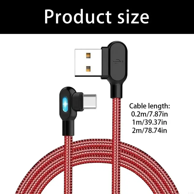 Type C Charging Cable with Light Light Fast Support Anti Tangling Nylon Braided USB Cord F19E