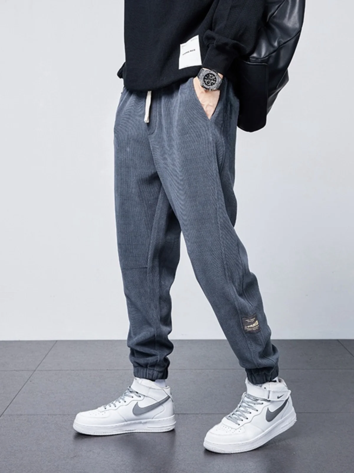

Autumn Winter New Faion Fce Lined Loose Men's Harajuku Pants Trendy Color Long Trousers Comfortable Casual Trousers