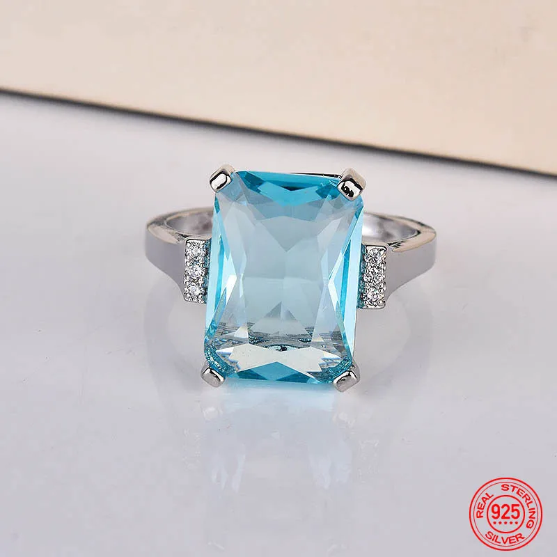 

925 Sterling Silver Charm Sapphire Crystal Zircon Ring For Women Luxury Wedding Jewelry Party Gift