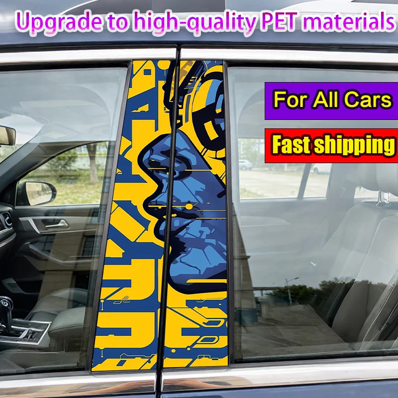 

2pcs Yellow and Blue Text Car Sticker Self-Adhesive B-Pillar Decorative Vinyl Sticker for Cars