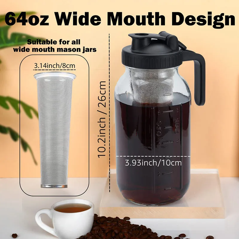 

1900ml Cold Brew Iced Coffee Maker Airtight Seal Silicone Handle Coffee Kettle Non-Slip Silicone Handle Coffee Kettle New Hot