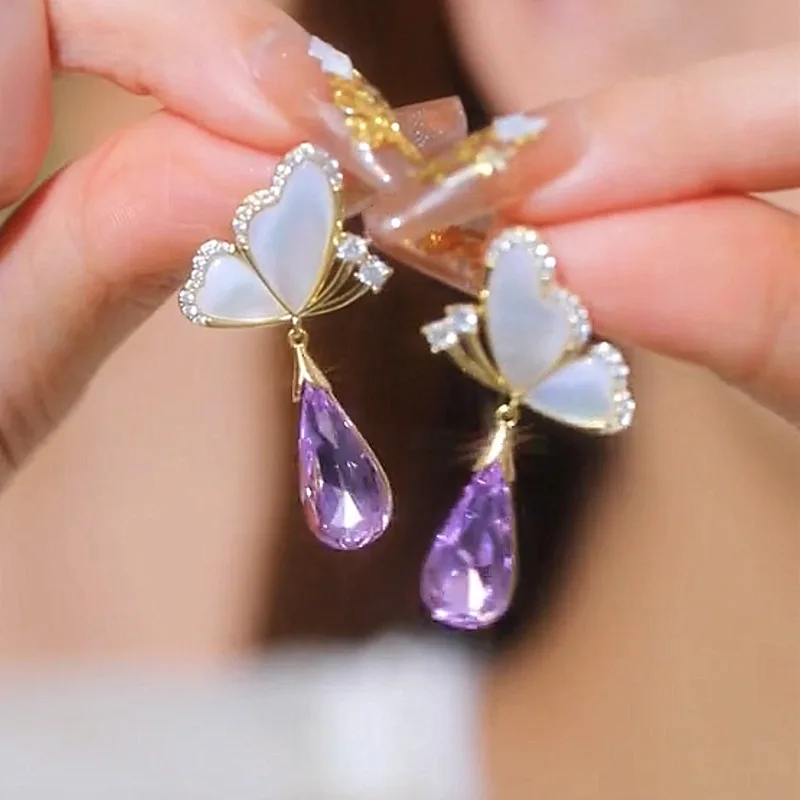 New Fashion Trend Unique Design Elegant Delicate Zircon Butterfly Pendant Earrings Women Jewelry Wedding Party Gifts Wholesale