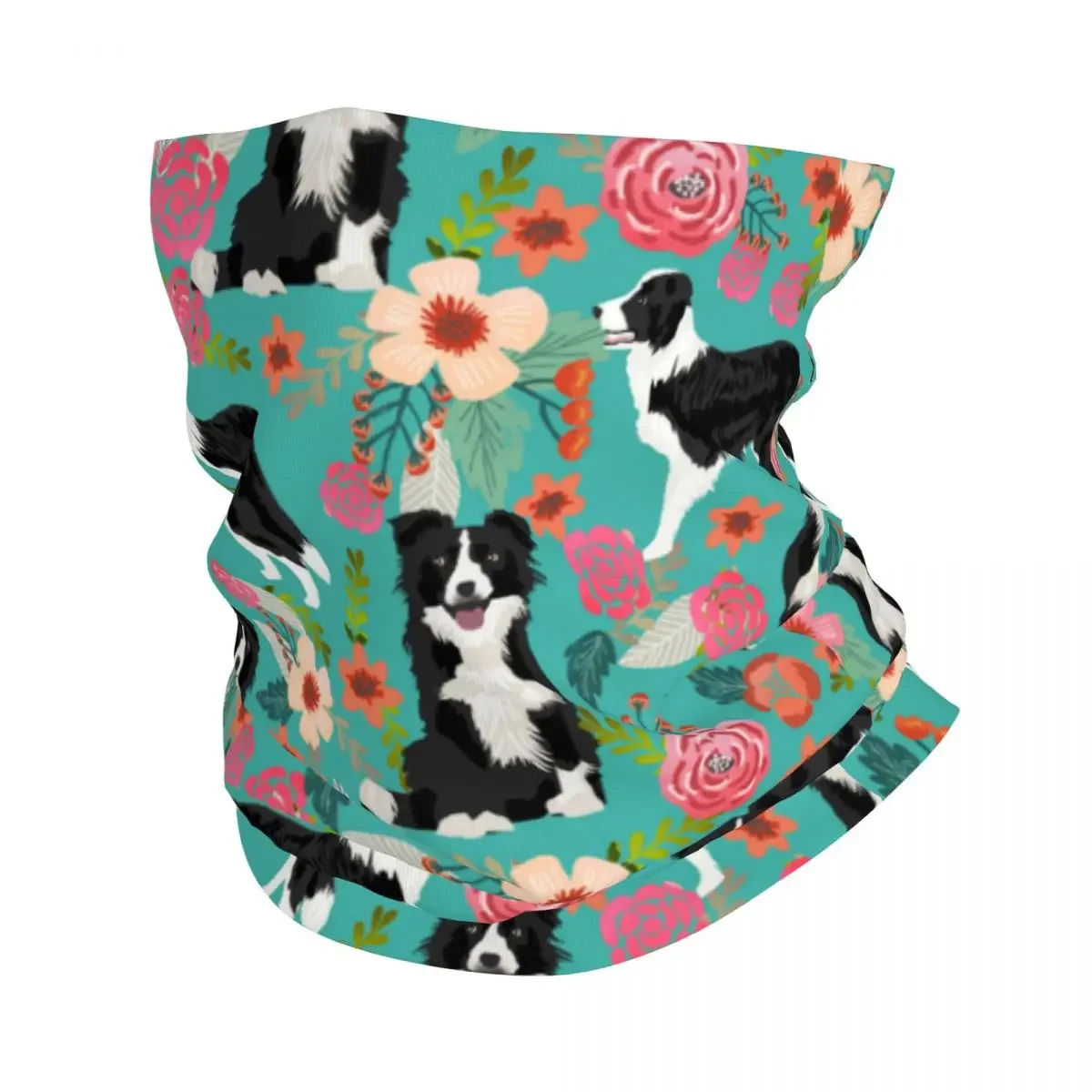 Border Collie Dog Vintage Florals Bandana Neck Gaiter Printed Animal Balaclavas Face Mask Scarf Multi-use Cycling Running Adult