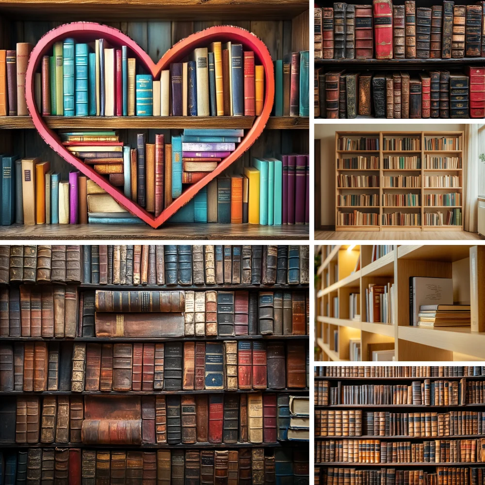 

Retro Middle Ages Digital Photography Backdrops Props Valentine's Day Love Flower Bookshelf Festival Photo Background