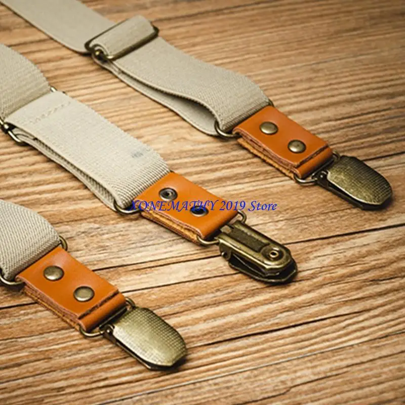 F42F Classical Rubber Brace Suspenders Straps With Secure 3 Clip Men's Accessory