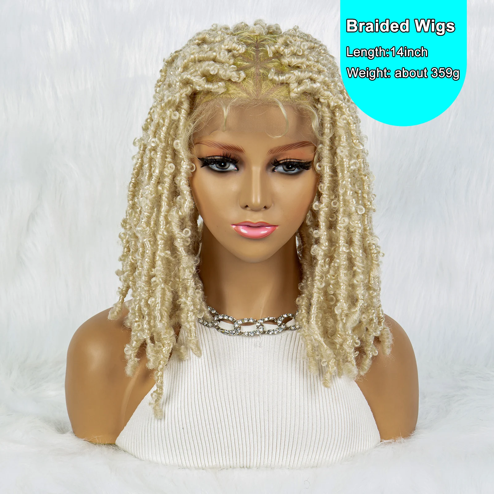 Perruque Full Lace Wig synthétique tressée 14 pouces, perruque Dreadlock, blonde 613, perruque Briad courte pour femmes noires, perruque afro bouclée pour filles