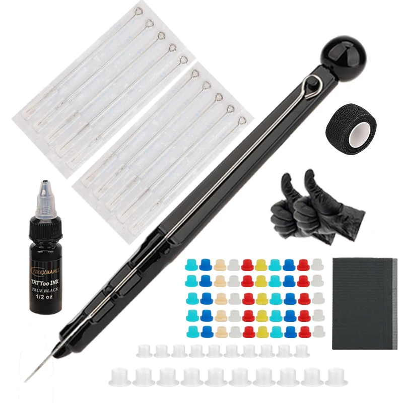 

1, фиксированная ручка для ручного штампа и инструмент для наклеивания, фиксатор татуировки, чашка с чернилами для татуировки, набор пигментных повязок, татуировщик «сделай сам»