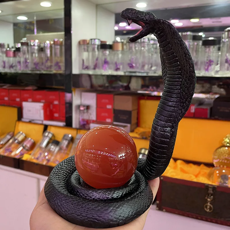 Resin King Cobra Snake Statue Crystal Ball Base Home Decor Lucky Mascot Craft Ornament Snake Sculpture Display Holder