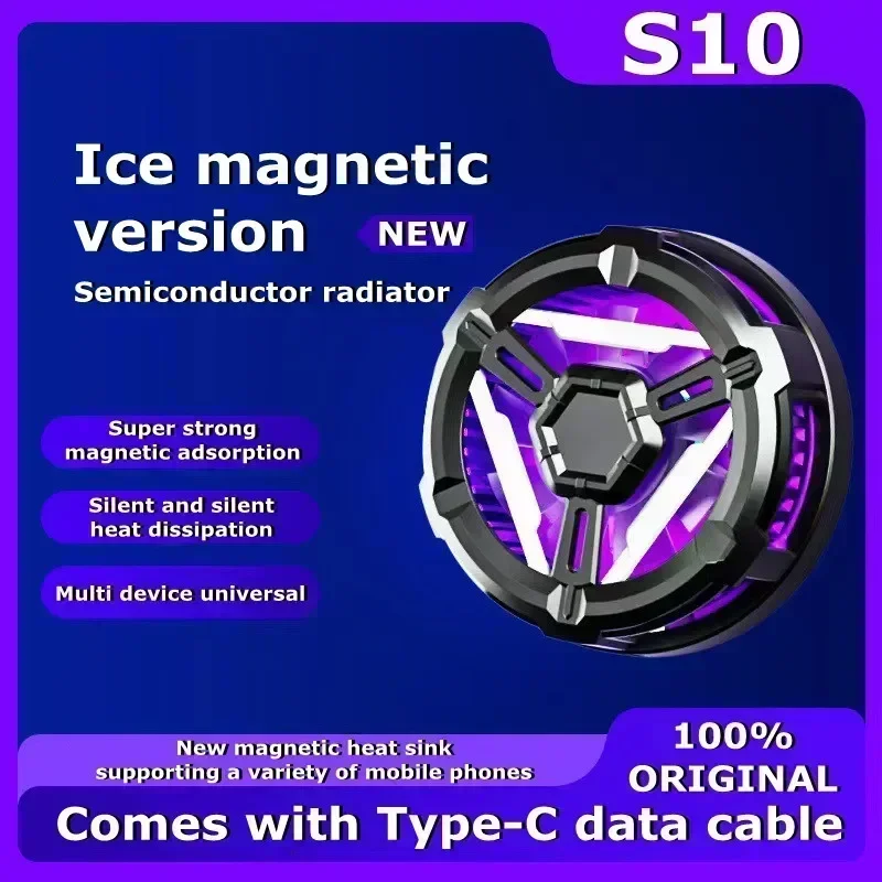 

S10 Mobile Phone Magnetic Semiconductor Refrigeration Type-C System Cooling Fan Radiator for IPhone IOS Android PUBG Game Cooler