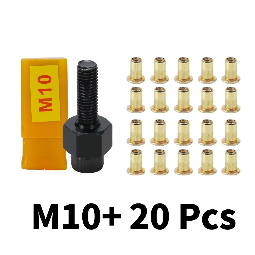 21pcs Hand Rivet Nut Gun Set Head Nuts Riveter Tool Manual Rivet Adapter Galvanized Iron Nuts For M3 M4 M5 M6 M8 M10 M12