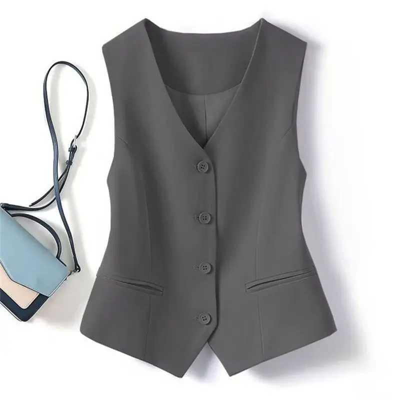 Spring Summer Korean Fashion Vest 2026 New Solid Women Short Vest V-neck Sleeveless Casual Blazer Waistcoat Coats Female Tops