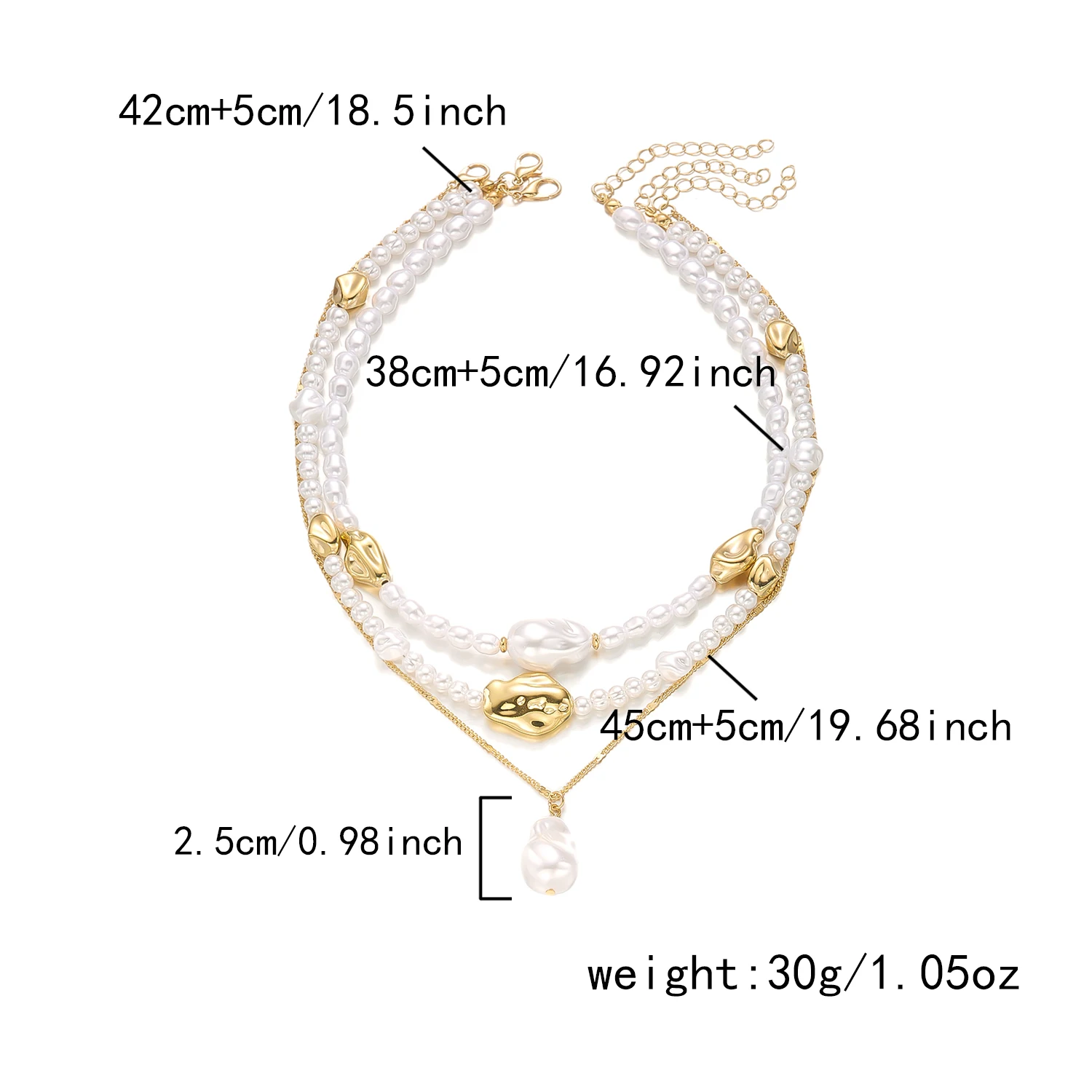 Exquisite barocke Imitationsperlen-Halskette für Frauen, minimalistische, unregelmäßige Herzform, geschichtete Kette, Freundschaftsschmuck, Geschenke – Detail 13