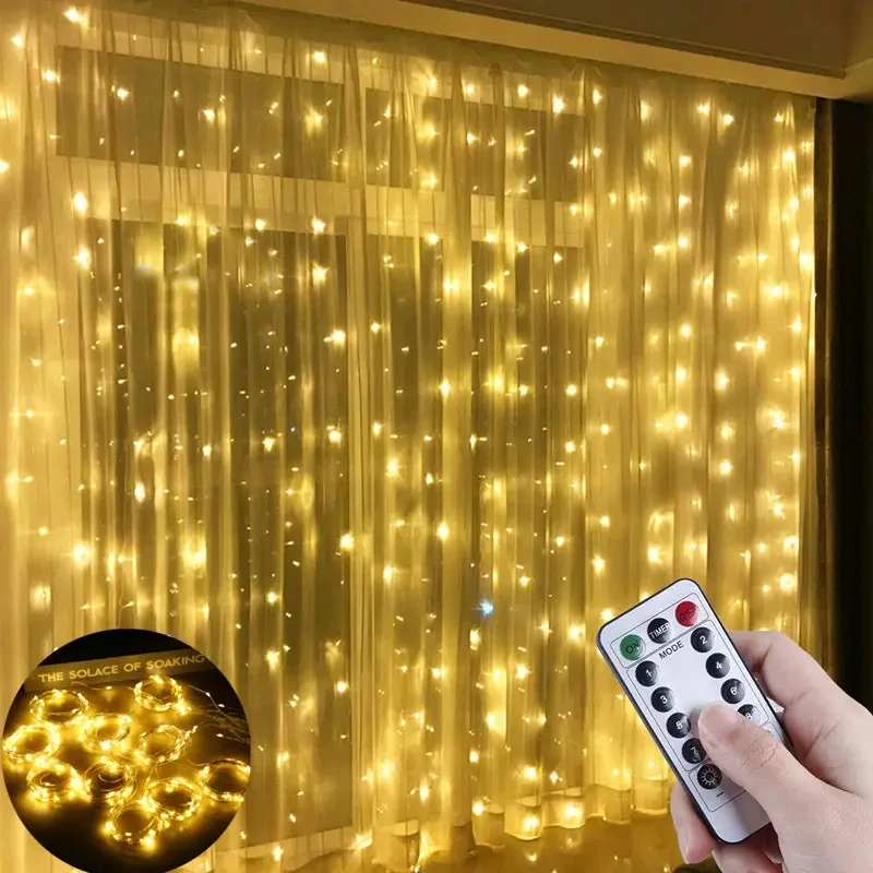 USB Curtain String Lights 8 modalità Fairy Light albero di natale ghirlanda luci Holiday Wedding Christmas Home Bedroom Decoration